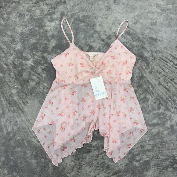 NWT See You Monday Womens M Light Pink Ditsy Floral Pattern Baby Doll Top Straps - Picture 2 of 7